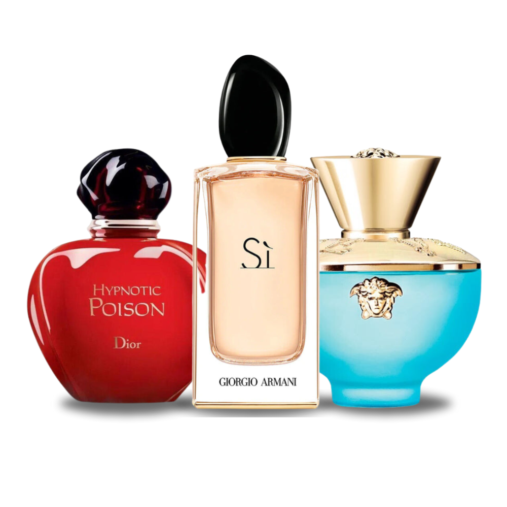 3 Parfums Dior HYPNOTIC POISON, Giorgio Armani SÌ et Versace DYLAN TURQUOISE - Eau de Toilette - Pour Femmes