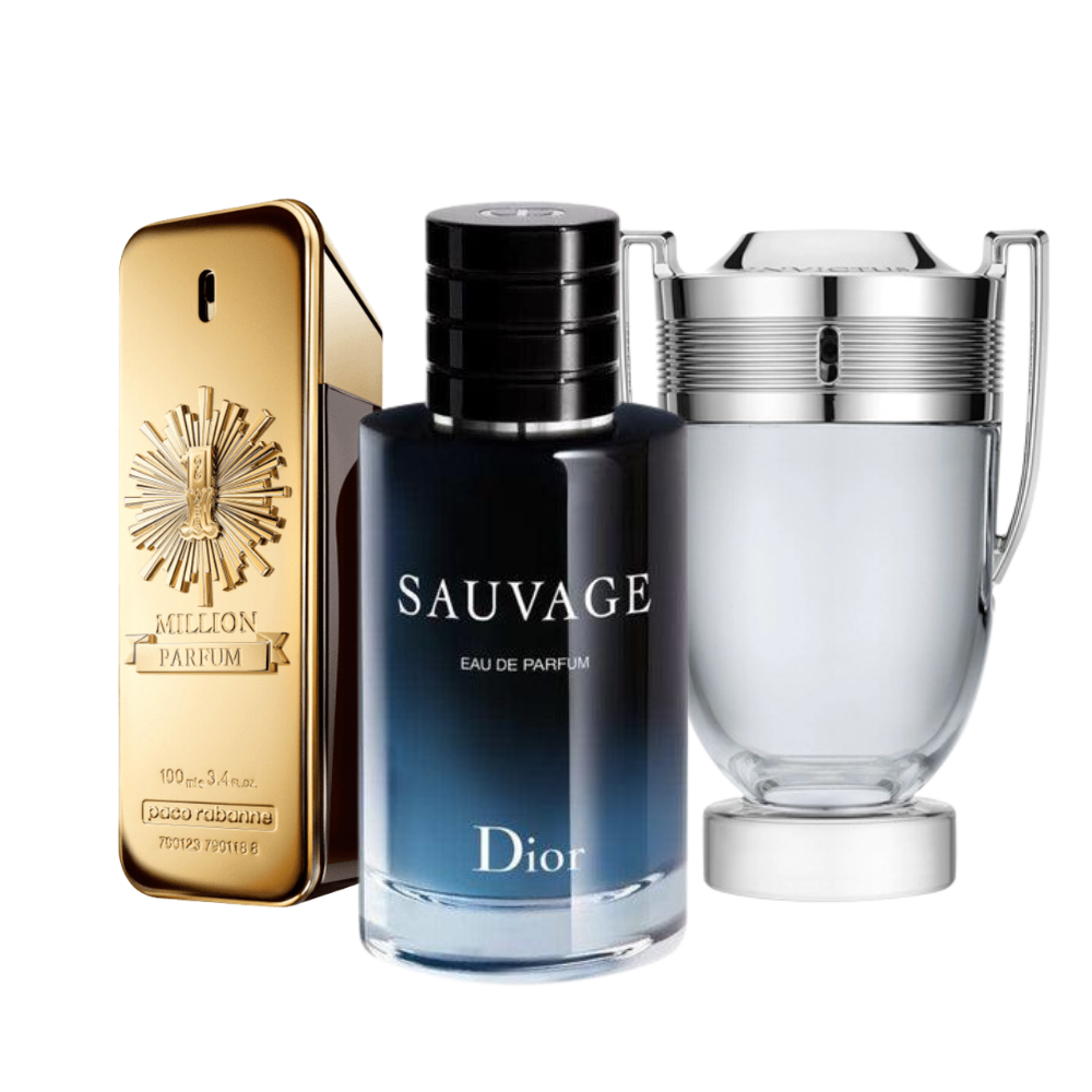 3 Parfums Paco Rabanne ONE MILLION, Dior SAUVAGE et Paco Rabanne INVICTUS - Eau de Toilette - Pour Hommes