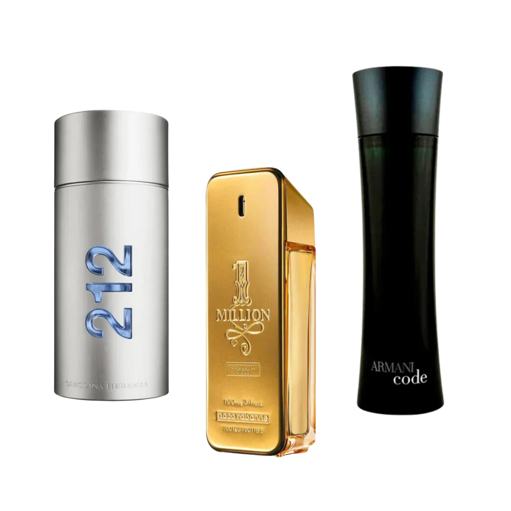 3 Parfums 212 Men NYC, Paco Rabanne One Million, Armani Code Homme - Eau de Parfum - Pour Hommes