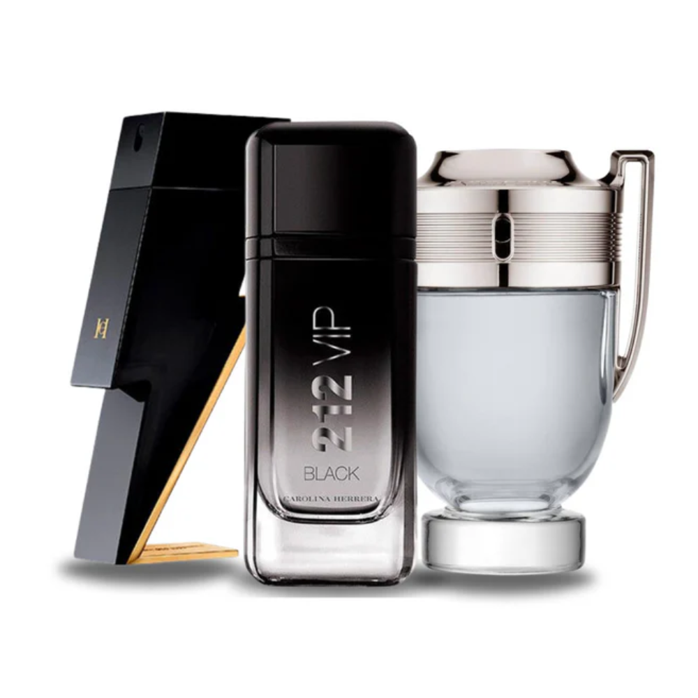 3 Parfums Carolina Herrera BAD BOY, Carolina Herrera 212 VIP BLACK e Paco Rabanne INVICTUS - Eau de Parfum - Pour Hommes