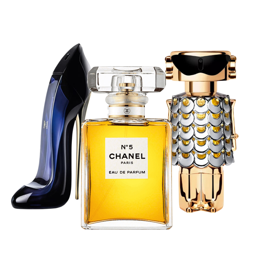 3 Parfums Carolina Herrera GOOD GIRL, Chanel Nº5 et Paco Rabanne FAME - Eau de Parfum - Pour Femmes