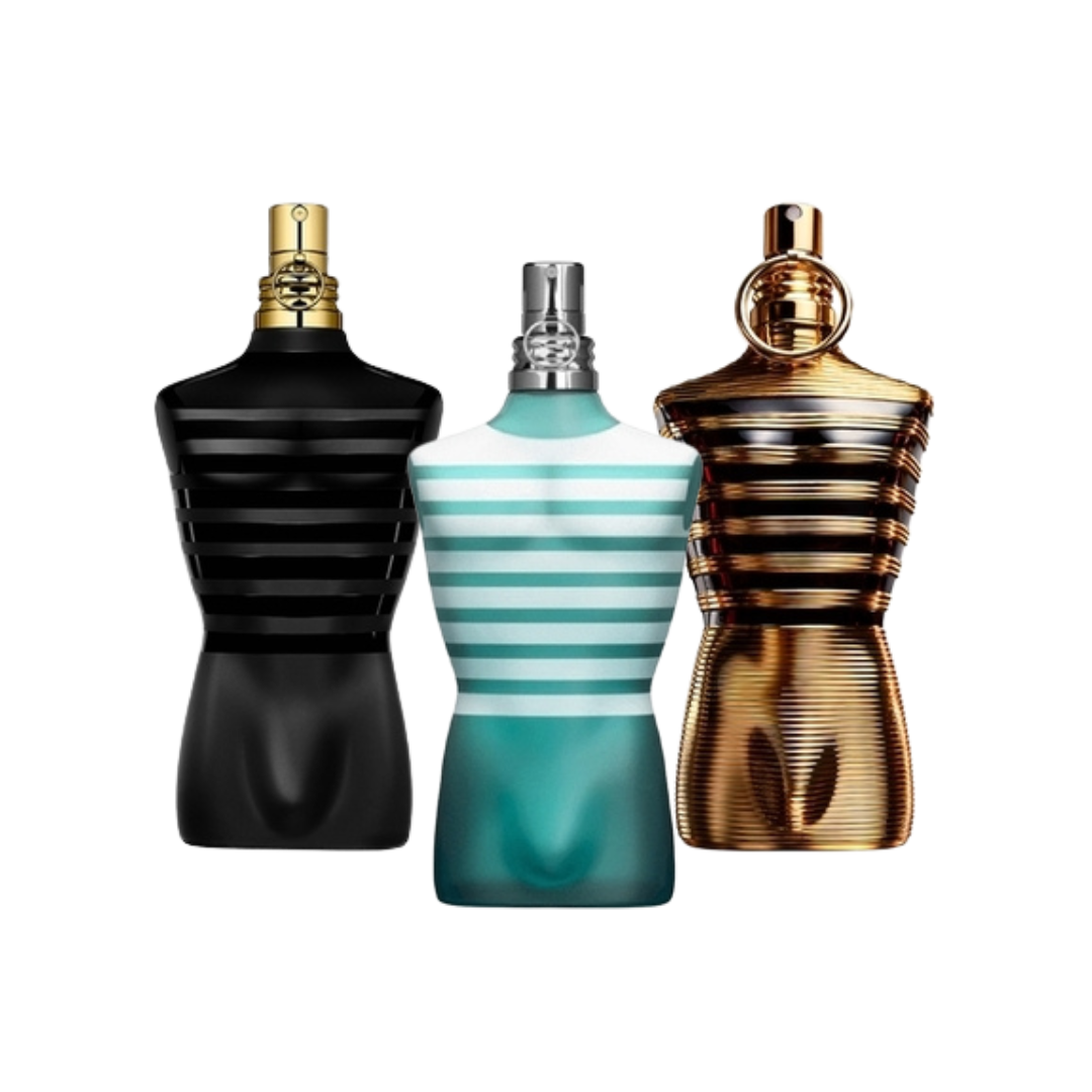 3 Parfums Jean Paul Gaultier LE MALE, Jean Paul Gaultier LE MALE PARFUM et Jean Paul Gaultier LE MALE ELIXIR - Eau de Toilette - Pour Hommes