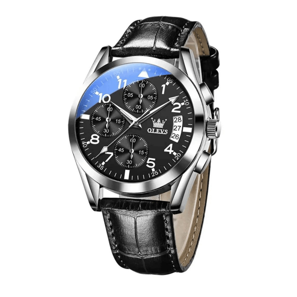 Olevs Montre Homme Bracelet en Cuir Rennes | Noire